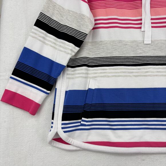 T by Talbots Sweatshirt Size 2X Blue Pink Stripe Pullover Drawstring Funnel Neck - Picture 5 of 10